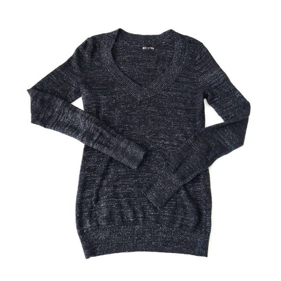 Express Size Small Sparkly Black VNeck Sweater - Picture 1 of 3